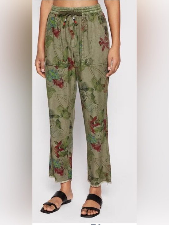 Desigual Pants - Desigual Olive Green Floral Drawstring Chinos, S